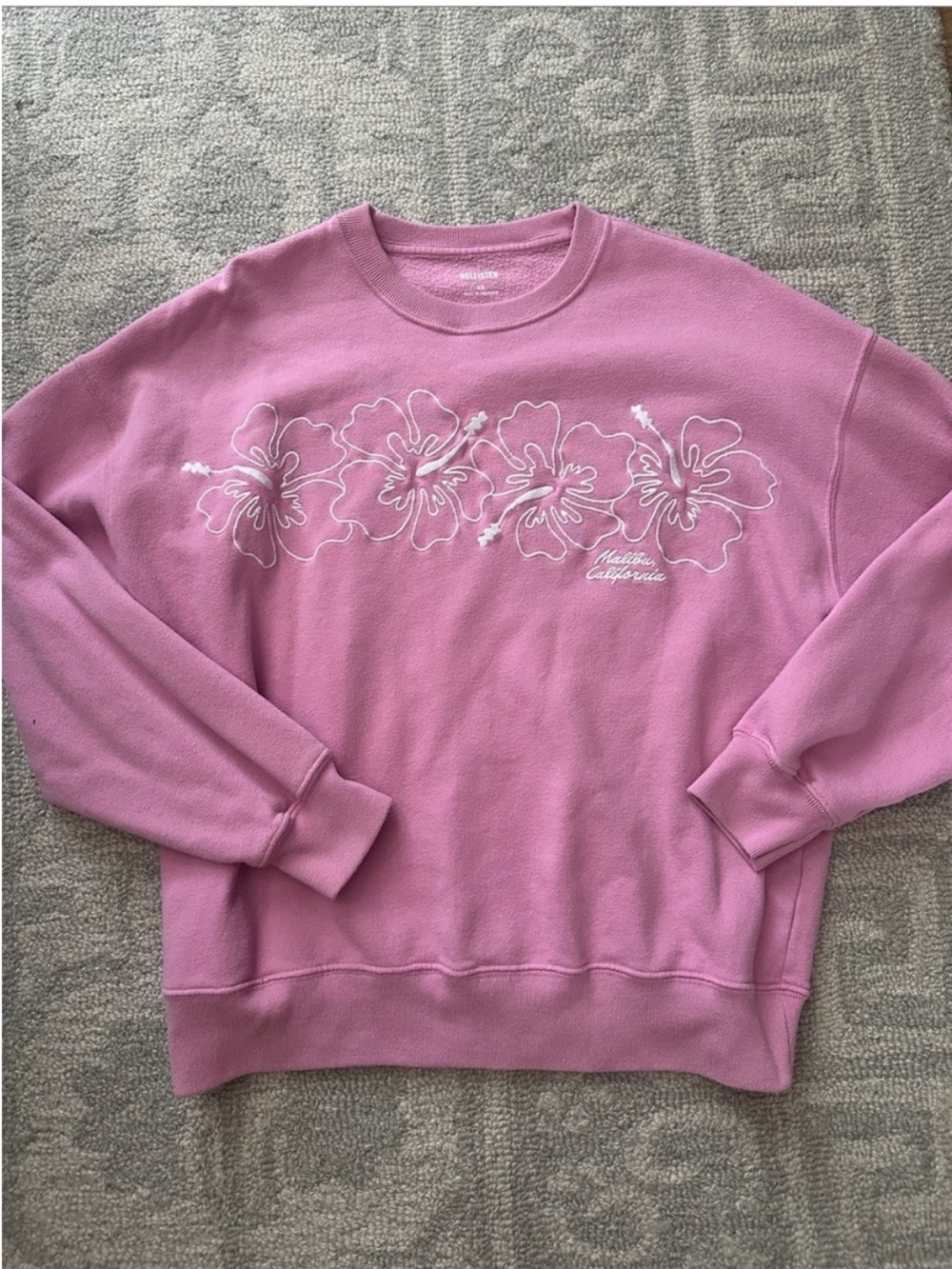 Hollister Co. Malibu Pink Hibiscus Oversized Fleece Crewneck